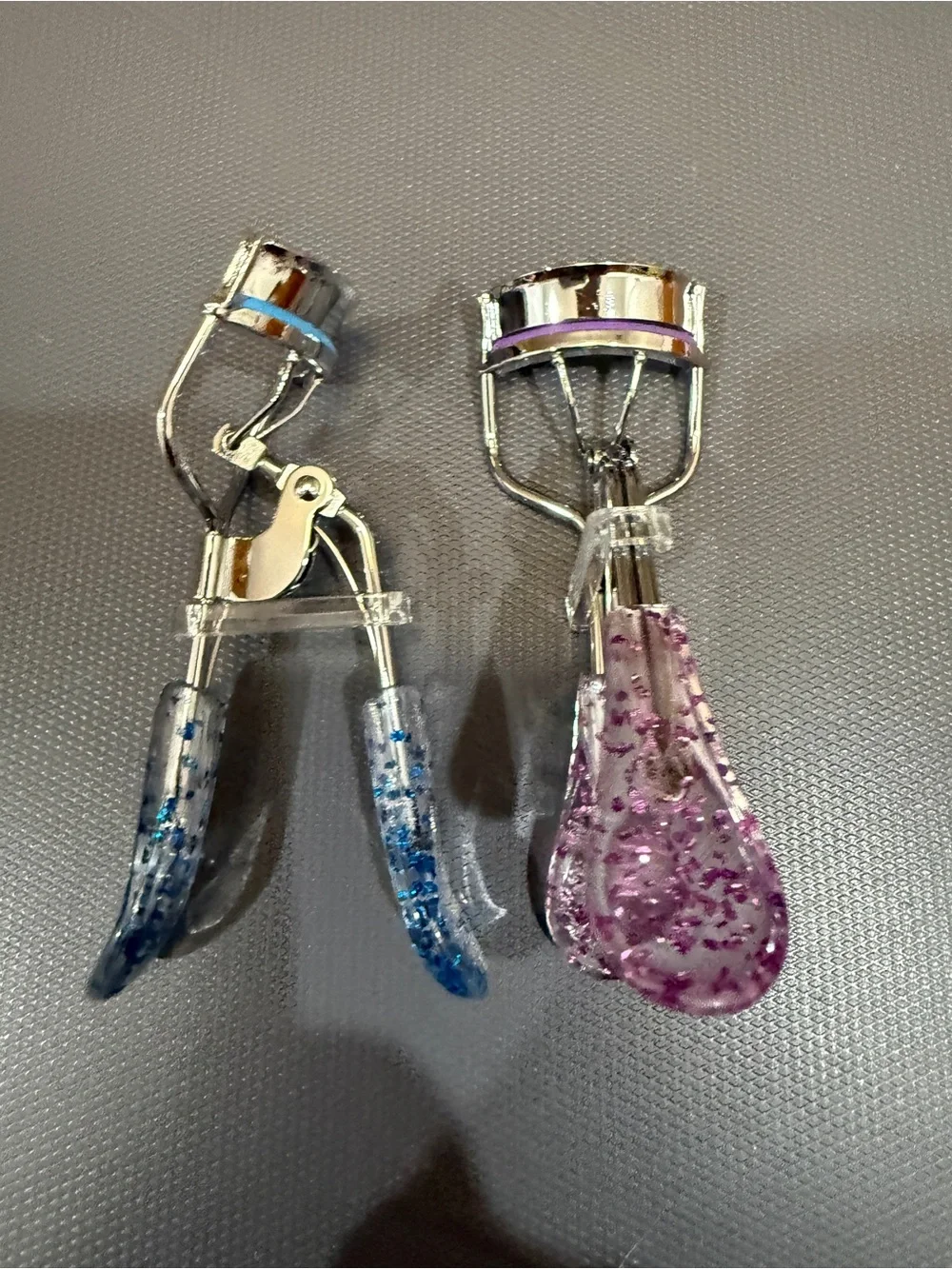 Eyelash Curler Pair with Blue and Purple Glitter Handles